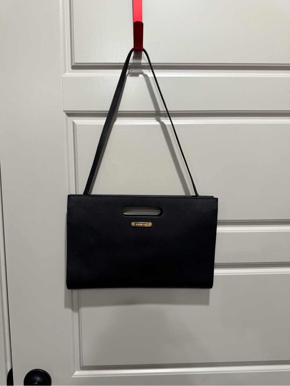 Michael Kors Black Structured Shoulder Bag with Gold Accent